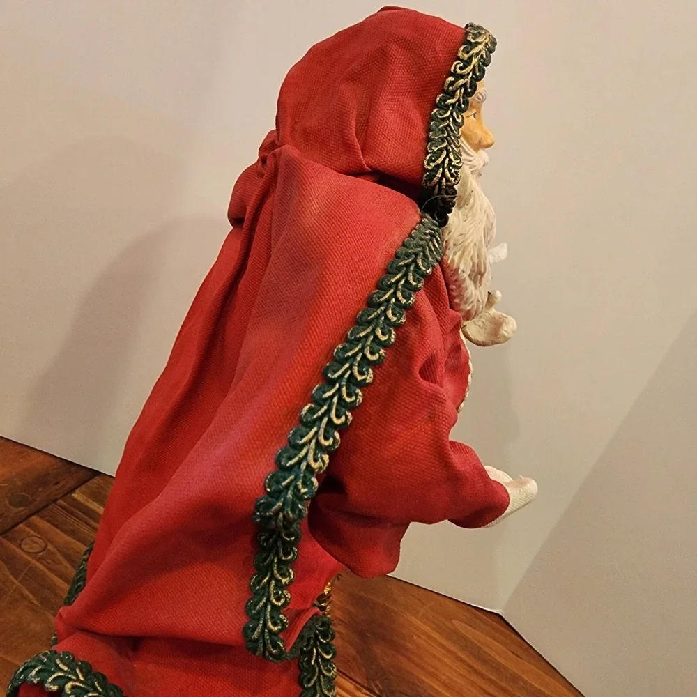 Vintage Grandeur Noel Santa Fabric Mache Red‎ Cloak Tree Shovel Tabletop 14
